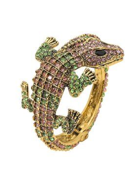 Tigerstars Pink Green Crystal Rhinestone Crocodile/Alligator Hinged Cuff Bracele